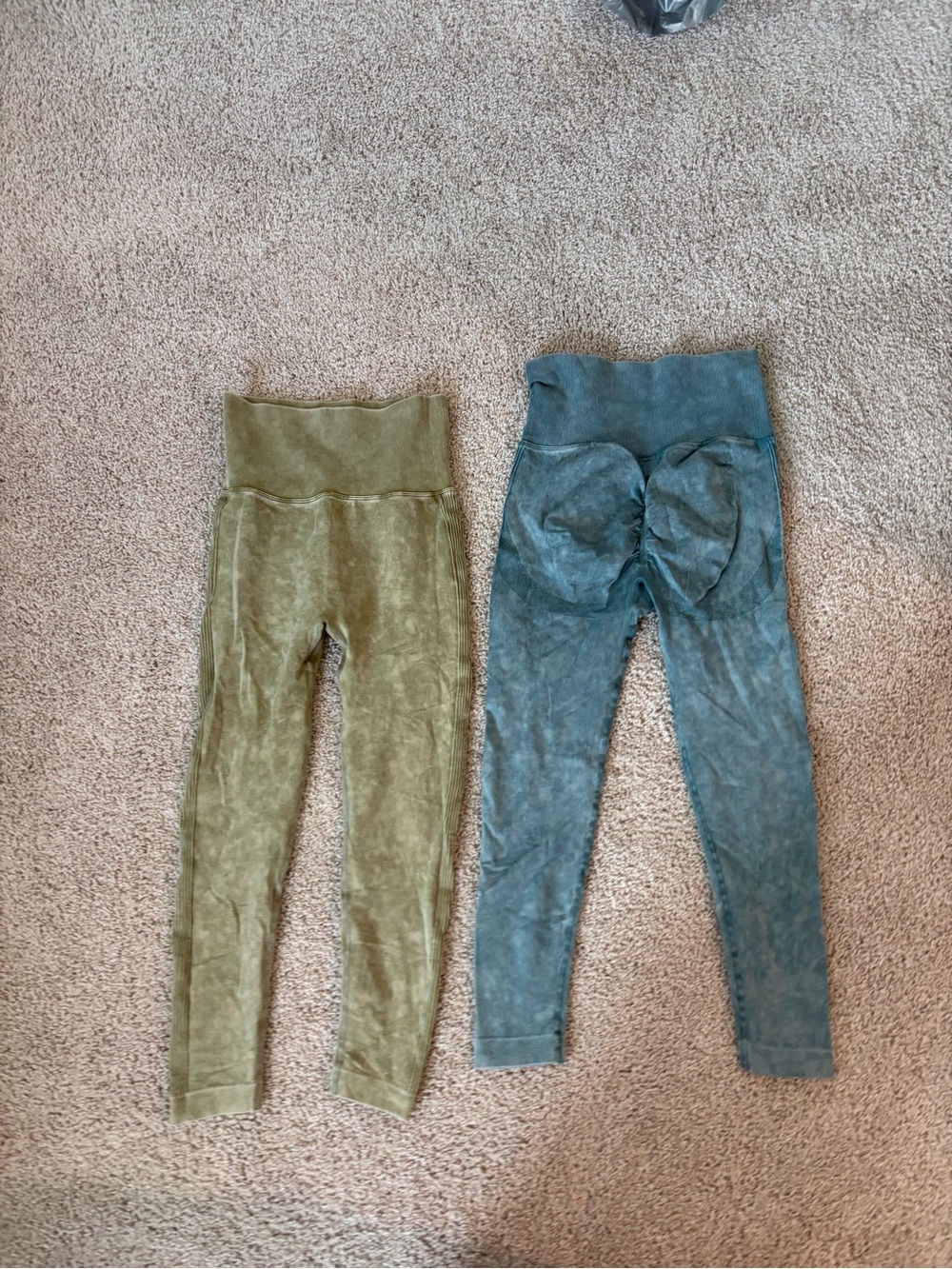 SET OF 2-  Olive green and Teal blue Acid wash butt scrunch Leggings